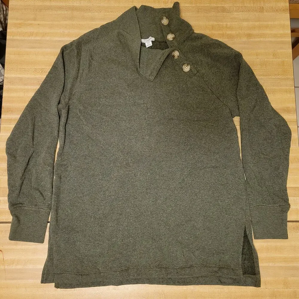 J.Crew Women's XS Button Cowl Neck Sweater Soft Knit Cozy Pullover